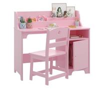 Garvee Ensemble Bureau et Chaise pour Enfants, Table et Chaise en Bois avec Étagère de Rangement, Table d'étude pour Chambre Enfant