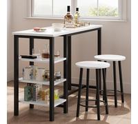 Garvee Ensemble Bureau Et Chaises Compact pour 2 Personnes, Table Haute avec 3 Étagères De Rangement, Idéal pour Petit Espace, Cuisine, Salle à Manger Ou Bureau