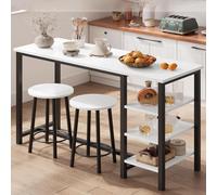 Garvee Ensemble Bureau et chaises Compact pour 2 Personnes - Table Haute avec 3 étagères de Rangement - Idéal Petit Espace, Cuisine, Salle à Manger ou Bureau - Mobilier Moderne Gain de Place