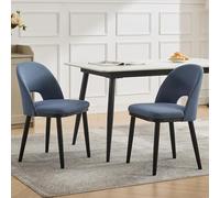 Garvee Ensemble De 2 Chaises De Salle à Manger, Dossier Semi-Circulaire Rembourré Et Pieds en Bois Massif, Bleu Lin. Chaises De Salon/Salle à Manger avec Dossier Ajouré