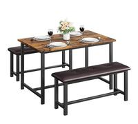 Garvee Ensemble de Salle À Manger 3 Pièces pour 4 Personnes, Table De Cuisine Rectangulaire avec 2 Bancs Rembourrés, Métal Et Bois Rustique, Idéal pour Petits Espaces, Appartements,Gris Vintage
