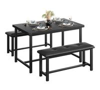 Garvee Ensemble de Salle À Manger 3 Pièces pour 4 Personnes, Table De Cuisine Rectangulaire avec 2 Bancs Rembourrés, Métal Et Bois Rustique, Idéal pour Petits Espaces, Appartements,Gris Vintage