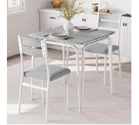 Garvee Ensemble Repas 3 Pièces pour 2 Personnes, Table Carrée avec 2 Chaises Rembourrées, Idéal Petits Espaces, Gris et Blanc