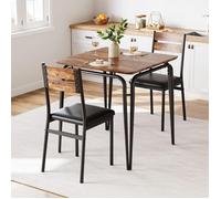Garvee Ensemble Repas 3 Pièces pour 2 Personnes, Table Carrée avec 2 Chaises Rembourrées, Idéal Petits Espaces, Marron Vintage