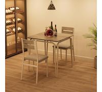 Garvee Ensemble Salle à Manger 3 pièces Compact - Table carrée MDF et 2 chaises rembourrées - Idéal Cuisine, Salle à Manger ou Petit Espace - Gris lavé et Tube Blanc, Plateau MDF