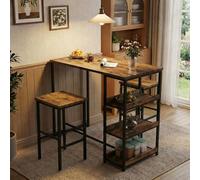 Garvee Ensemble Salle à Manger 3 pièces - Table avec étagères, 2 tabourets, Design Compact Moderne, idéal Petit Espace, Cuisine ou Coin Repas - Montage Facile - Tube Noir + Finition Vintage, Assise