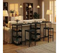 Garvee Ensemble Salle à Manger 3 pièces - Table avec étagères, 2 tabourets, métal Noir et Bois, Compact et Moderne, idéal pour Cuisine ou Coin Repas - Montage Facile - Tube Noir + Finition Bois