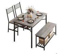 Garvee Ensemble Salle à Manger 4 Pièces Style Ferme avec 2 Chaises, Banc et Table Rangement, Idéal pour Petits Espaces, Gris