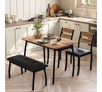 Garvee Ensemble Table À Manger 4 Personnes, Table en Bois avec Banc Rembourré et 2 Chaises, Design Compact pour Cuisine ou Studio, Design Industriel, Marron