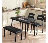Garvee Ensemble Table À Manger 4 Personnes, Table en Bois avec Banc Rembourré et 2 Chaises, Design Compact pour Cuisine ou Studio, Design Industriel, Noir