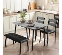 Garvee Ensemble Table À Manger 4 Personnes, Table en Bois avec Banc Rembourré et 2 Chaises, Design Compact pour Cuisine ou Studio, Design Industriel, Gris