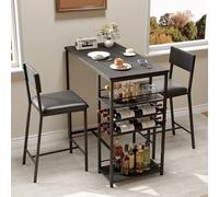 Garvee Ensemble Table à Manger avec 2 Chaise e Salle à Manger en Cuir synthétique, Table de Cuisine avec Étagère Modernes, Cadre en Acier, 2 Niveaux de Rangement