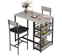 Garvee Ensemble Table de Bar 3 Pièces avec 2 Tabourets Rembourrés PU et Table de Rangement, pour Cuisine ou Appartement, Gris