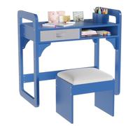 Garvee Ensemble Table et Chaise pour Enfants, Bibliothèque, Bureau en Bois avec Étagère de Rangement, Table d'étude pour Chambre Enfant de 3 à 8 Ans