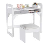 Garvee Ensemble Table et Chaise pour Enfants, Bibliothèque, Bureau en Bois avec Étagère de Rangement, Table d'étude pour Chambre Enfant de 3 à 8 Ans