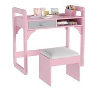 Garvee Ensemble Table et Chaise pour Enfants, Bibliothèque, Bureau en Bois avec Étagère de Rangement, Table d'étude pour Chambre Enfant de 3 à 8 Ans