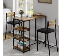 Garvee Ensemble Table Et Chaises De Bar, Ensemble Table De Bar 3 Pièces avec Plateau Rabattable Et étagères De Rangement, Ensemble Table Et Chaises pour 2 Personnes