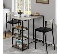 Garvee Ensemble Table Et Chaises De Bar, Ensemble Table De Bar 3 Pièces avec Plateau Rabattable Et étagères De Rangement, Ensemble Table Et Chaises pour 2 Personnes