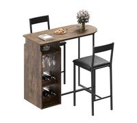 Garvee Ensemble Table Et Chaises De Bar pour 2 Personnes, Table De Salle à Manger avec Casier à Vin Et Porte-Verres, Sièges Rembourrés pour Cuisine, Salle à Manger, Petit Espace