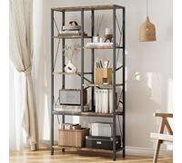 Garvee Étagère à Livres Industrielle, Grand Bibliothèque Ouverte en Métal Et Bois Rustique 80 cm, Meuble De Rangement Robuste, Idéal pour Salon, Bureau Ou Chambre