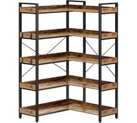 Garvee Étagère d'angle Industrielle 5 Niveaux en l - Bibliothèque Haute avec 4 Crochets - Meuble Rangement Salon Bureau Chambre