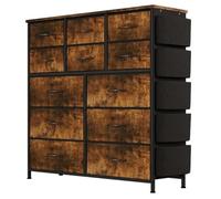 Garvee Étagère de Rangement, Commode d’Entrée 12 Tiroirs en Tissu avec Plateau en Bois et Structure Métallique Robuste, Poches Latérales et Crochets, Idéale pour Chambre, Salon et Couloir