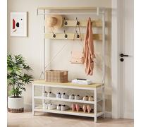 Garvee Étagère de Rangement pour Chaussures, Meuble d’Entrée avec Banc, Porte-Manteaux avec 8 Crochets et Étagère, 102 x 40 x 183cm, Vestiaire, pour Couloir, Chambre, Style Industriel, Naturel