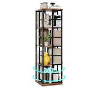 Garvee Étagère Tournante 4 Niveaux, Bibliothèque Rotative 360° avec Barrières De Sécurité, Rangement Livres Et Décor pour Salon, Chambre, Bureau (40x40x137 Cm), Marron