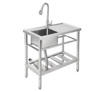 Garvee Évier Commercial Freestanding En Acier Inoxydable Garvee 90x53x101 Cm - Bac Unique Avec Plan De Travail - Certifié NSF - Pour Restaurant, Garage, Espaces Extérieurs