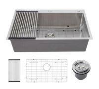 Garvee Évier de cuisine encastrable en acier inoxydable 304 - Cuve distinctif profonde, plaque renforcée 3mm - Angles arrondis, poste de travail, grille, bonde - Idéal cuisine, bar, camping-car -