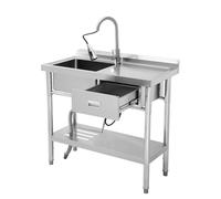 Garvee Évier professionnel inox sur pied 39"x14"x33" - cuve distinctif, tiroir à droite, plan intégré, étagère, robinet chaud/froid - Pour cuisine, buanderie, restaurant, garage - Argenté,