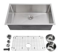 Garvee Évier Sous Plan En Acier Inoxydable 16G, Cuve Distinctif Profonde, Accessoires : Grille, Panier-Filtre, Rack égouttoir, Finition Brossée, Corps 1,35mm, Bord 2,0mm, 76,2 × 45,7 × 25,4 cm