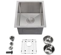 Garvee Évier Sous Plan En Acier Inoxydable 16G, Cuve Distinctif Profonde, Accessoires : Grille, Panier-Filtre, Rack égouttoir, Finition Brossée, Corps 1,35mm, Bord 2,0mm, 38,1 × 43,2 × 25,4 cm