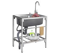 Garvee Évier utilitaire professionnel en acier inoxydable - 1 bac 24x20x41 cm avec robinet, cadre de base, étagère, pieds réglables - Pour cuisine, buanderie, garage, restaurant - Facile à nettoyer