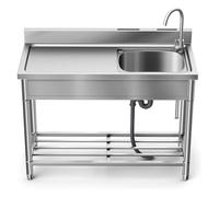 Garvee Évier utilitaire sur pied en acier inoxydable - Cuve simple, robinet eau chaude et froide, table intégrée - Durable, facile à nettoyer - Pour cuisine, buanderie, salle de bain, garage, jardin -