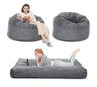Garvee Fauteuil Bean Bag Géant Convertible 2-en-1 - Lit Matelas Rempli De Mousse Mémoire, Housse Corduroy Lavable, Grand lit Double(Gris Clair)