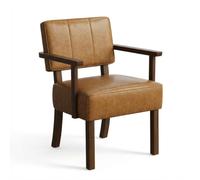 Garvee Fauteuil d'accent Mid-Century en Bois - Revêtement Cuir PU Orange - Dossier rayé Vertical - Idéal Salon, Chambre, Balcon - Style rétro Confortable - Style rayé Orange 039T, Cadre Bois 003#