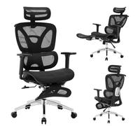 Garvee Fauteuil de Bureau Ergonomique Respirant - Dossier Haut avec Appui-tête - Accoudoirs 4D et Repose-Pieds - Inclinaison 90-125°, capacité 163kg - Cadre Noir, Maille Noire
