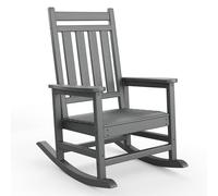 Garvee Fauteuil de Jardin à Bascule HDPE - Dossier Haut, accoudoirs Larges - Capacité 380kg, résistant aux intempéries - Style Bois pressé - Idéal terrasse, Patio, Jardin - Pressed Wood Grain - Gris,