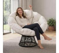 Garvee Fauteuil Papasan Pivotant Surdimensionné, Coussin Épais Et Doux, Cadre Métal Robuste en Rotin Synthétique, Idéal pour Salon, Chambre, Terrasse, Balcon, Jardin (Cremé)