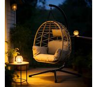 Garvee Fauteuil Suspendu Aria en Rotin Synthétique - Chaise Balancelle Élégante avec Coussin Épais, Hauteur Réglable et Structure Stable, pour Intérieur et Extérieur, Jardin, Balcon ou Salon - Gris
