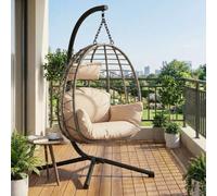 Garvee Fauteuil Suspendu Aria en Rotin Synthétique - Chaise Balancelle Élégante avec Coussin Épais, Hauteur Réglable et Structure Stable, pour Intérieur et Extérieur, Jardin, Balcon ou Salon - Beige