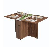 Garvee Gain de Place Professionnel - Table de Restaurant Pliante roulante - 6 roulettes, tiroir, étagère, Rangement intégré - Compacte pour Espace réduit, Cuisine, Appartement - Coloris : Noyer