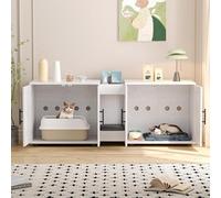 Garvee Grand bac à litière en bois pour 2 chats, 140 x 45 x 52 cm, bac à litière caché, meuble à utiliser comme support TV, table d'appoint, buffet avec séparateur et tapis à gratter - Blanc2
