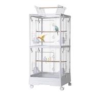 Garvee Grand Cage à Oiseaux 46x46x110cm, avec roulettes, Double Compartiment, Toit ouvrant pour Jeu, Séparation Amovible, Nettoyage Facile, Structure en Acier Durable Non Toxique pour perroquets
