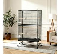 Garvee Grand Cage à Oiseaux roulante pour perroquets et Grands Oiseaux - Volière spacieuse et Haute 155cm avec Supports de Rangement, mangeoires incluses, Double étage - Idéale pour perruches