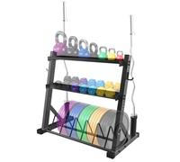 Garvee Grand capacité 1000 lbs - Rack de rangement 3 niveaux pour haltères, kettlebells, barres - Support en acier carbone Q235, hauteur ajustable, multifonction pour salle de sport maison, montage