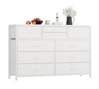 Garvee Grand Commode 10 tiroirs Multifonction - Meuble de Rangement et TV Robuste en Tissu et Acier, Plateau Bois, idéale Chambre ou Salon - Style Moderne, Montage Facile, sécurité Anti-basculement