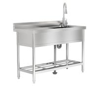 Garvee Grand Évier à Autoportant, Évier Utilitaire En Acier Inoxydable 120 * 51 * 92cm, Bac Unique Avec Robinets Eau Chaude & Froide - Pour Cuisine Commerciale, Buanderie, Garage, Jardin