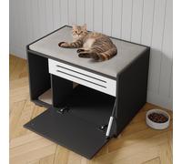 Garvee Grand Meuble de litière pour Chat - Design Moderne avec Porte Rabattable et Panneau ventilé - Solution cachée pour litière et Armoire hygiénique - Protection Contre Les Chiens - Noir